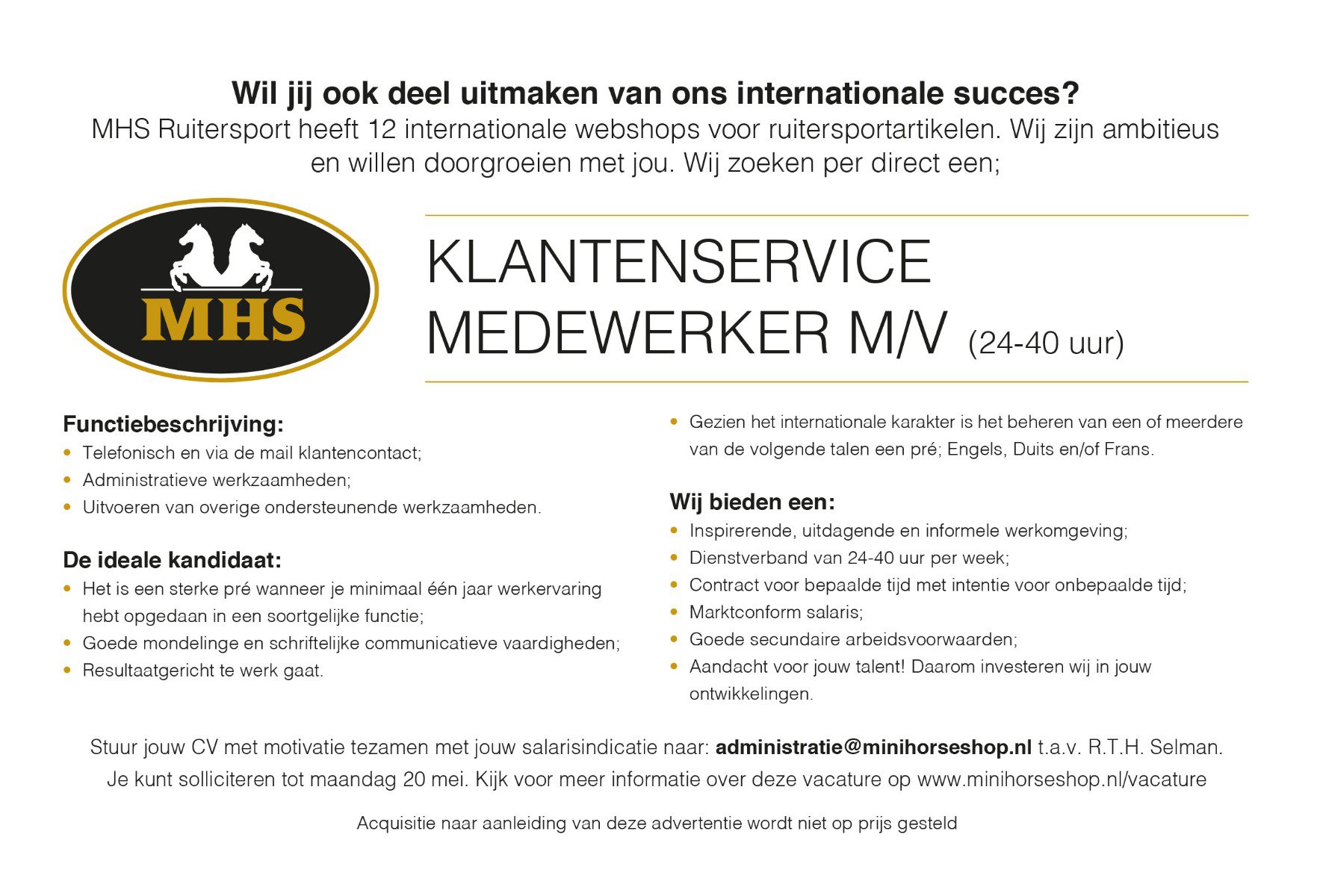 Werken bij MHS Ruitersport