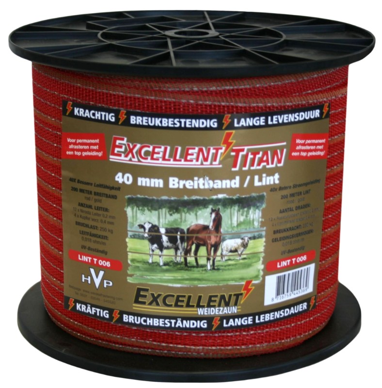 Afbeelding Hofman Lint Excellent Titaan 200 m / 40 mm Rood/Goud door Minihorseshop.nl