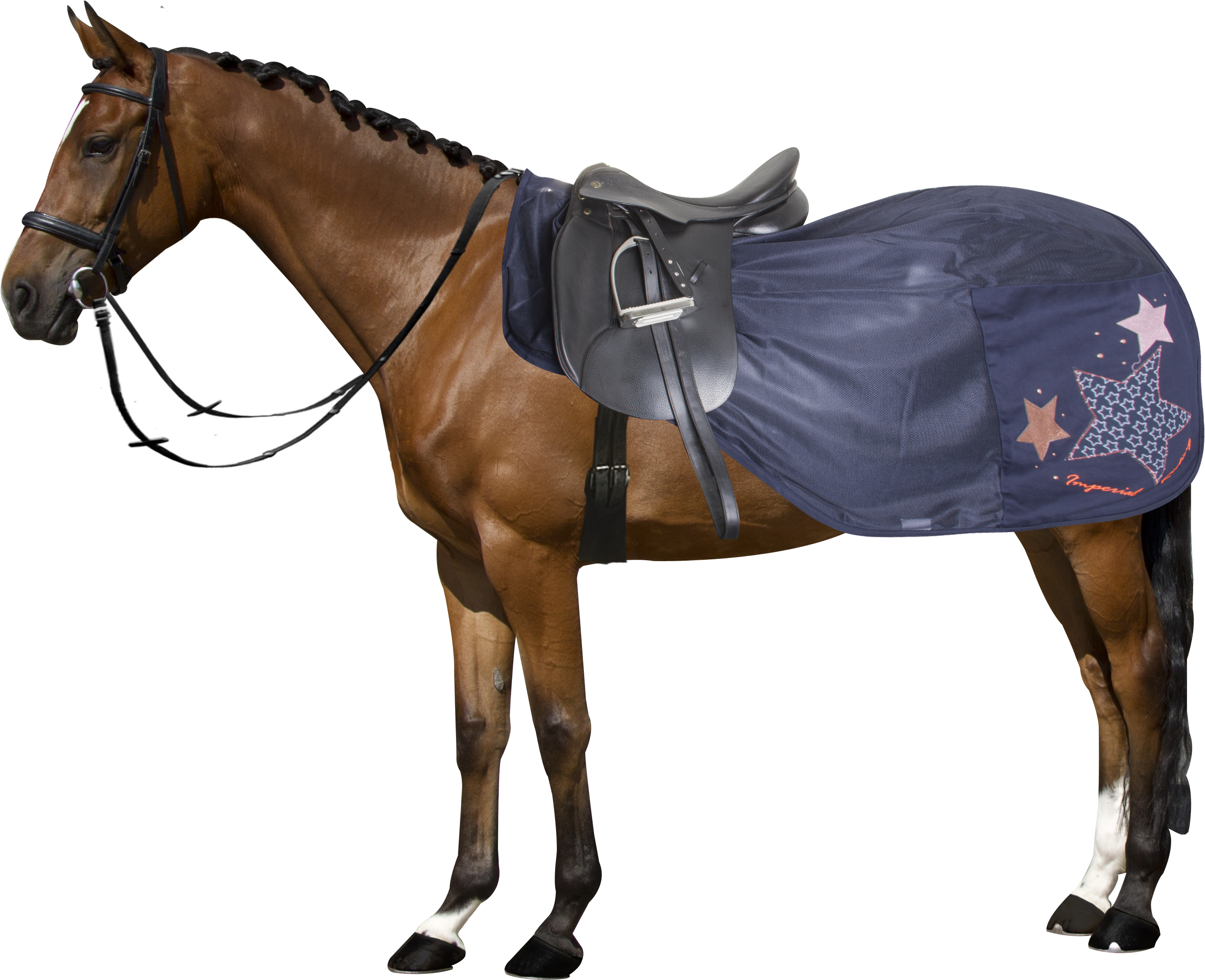 Afbeelding Vliegen trainingsdeken Fly Away Navy L door Minihorseshop.nl